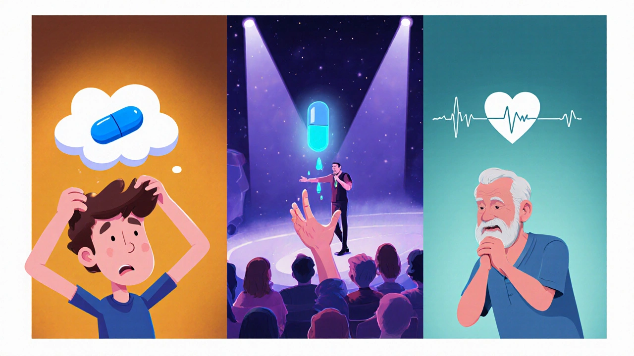 Pasient bruker Innopran XL for migrene, angst og angina i en livlig drømmemaskinstil.