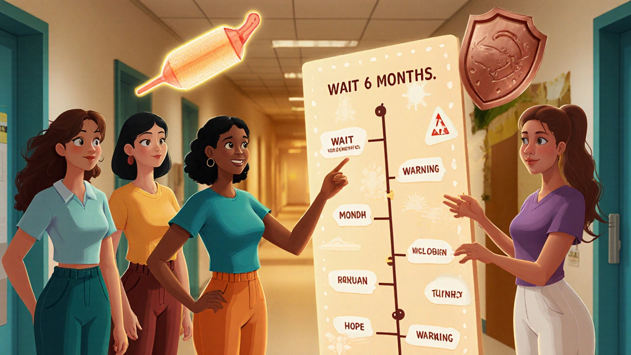 Kvinner ser på en fruktbarhetstidslinje med beskyttelsesmidler som skjold.