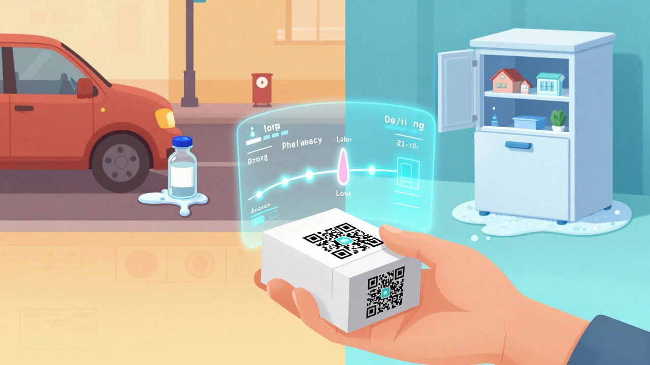 Digital temperaturlogg viser reisehistorikken til medisin fra apotek til hjem.