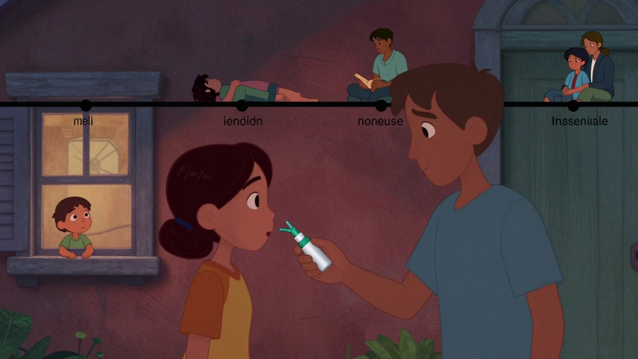 En person gir nalokson til en venn, mens en barn ser fra vinduet – en scene av håp og handling.