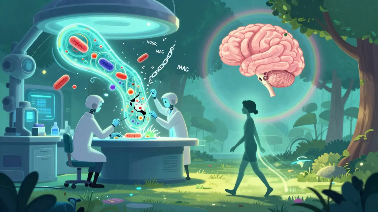 Forskere som gjenoppretter nervefibre i et fremtidig laboratorium, med helbredende lys.