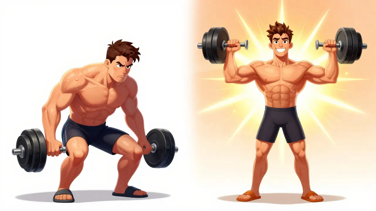 Samme person før og etter vitamin D-suppleringsbehandling, muskler blir sterkere.