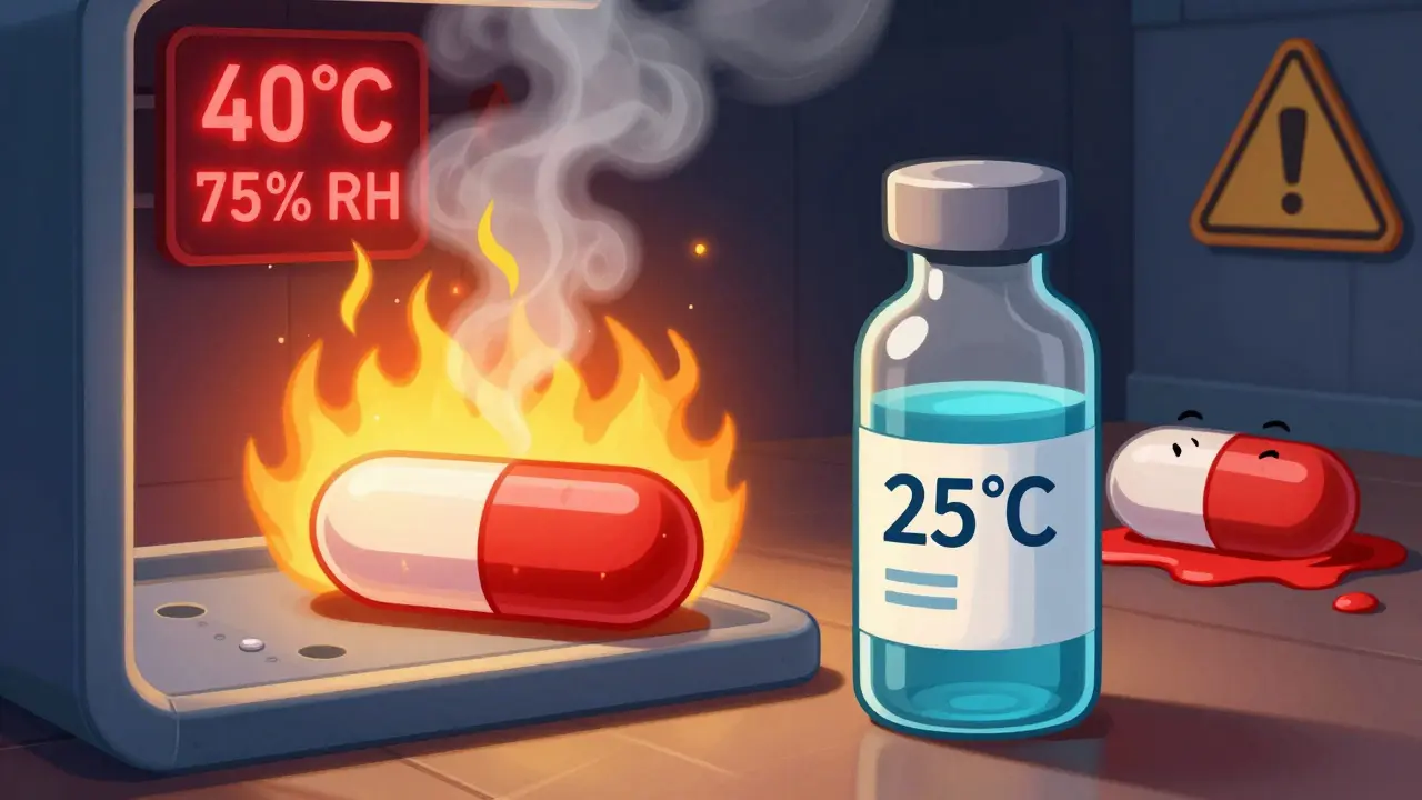 En pille som smelter under varme under akselerert testing, mens en vaksine står trygg ved lavere temperatur.