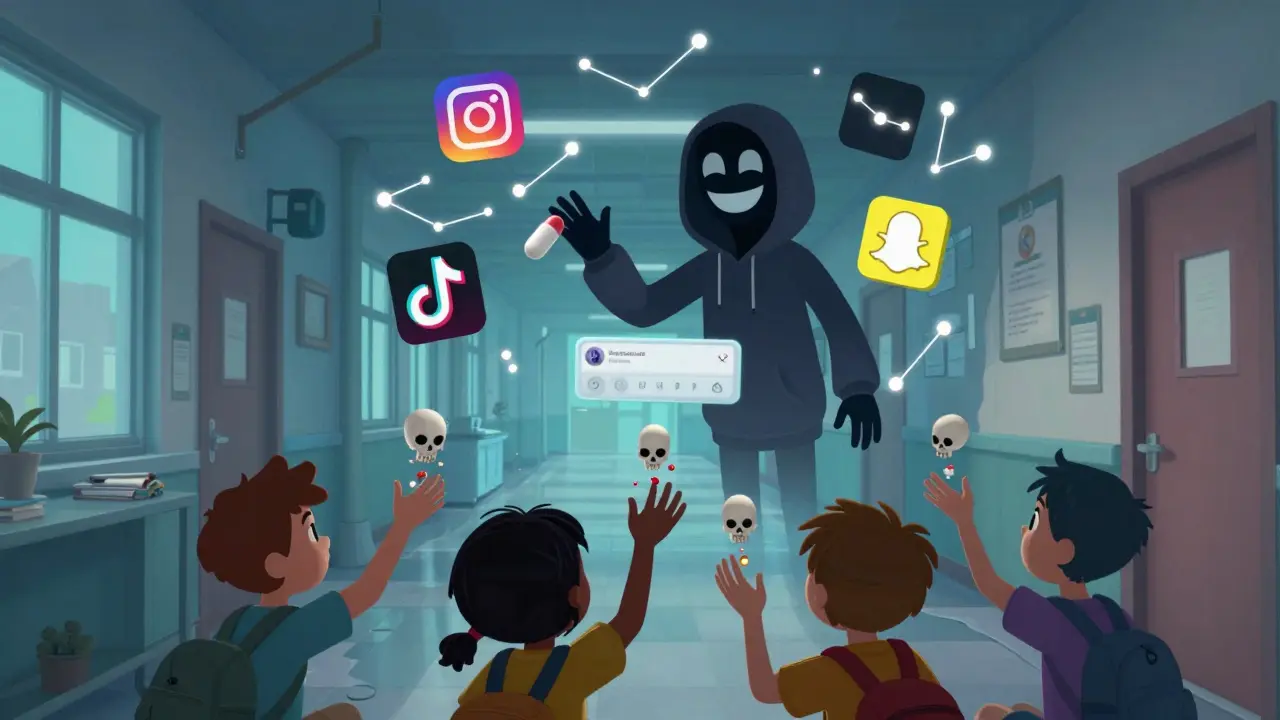 En skjult selger selger falske piller gjennom sosiale medier, mens unge tar dem og de forvandles til skaller.