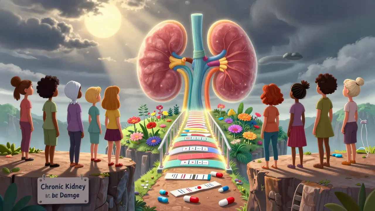 Pasienter velger mellom en farlig vei med piller og en trygg vei med ikke-farmakologiske alternativer.