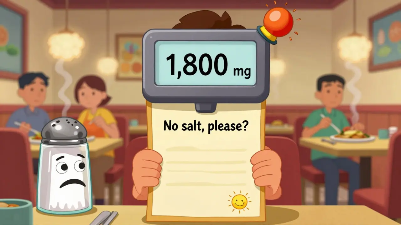 Person spør om ingen salt på restaurant mens en saltboks alarmert.