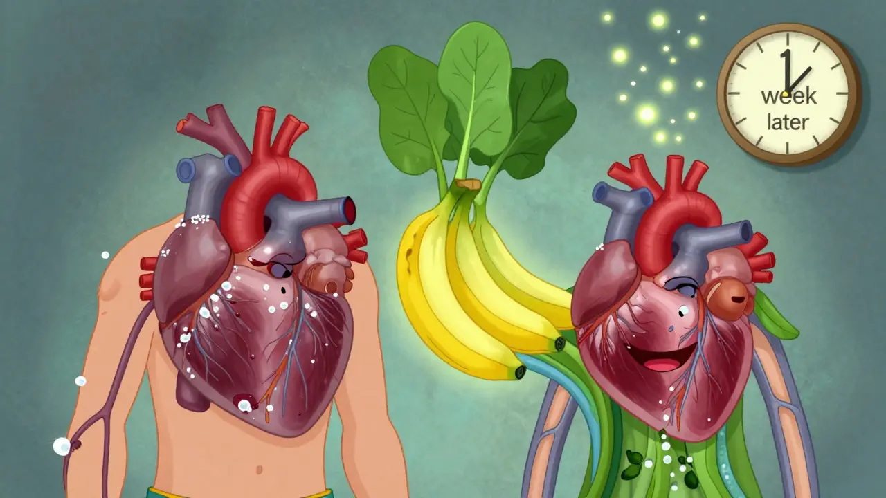 Sammenligning av skadde blodårer mot friske med kalium fra grønnsaker.