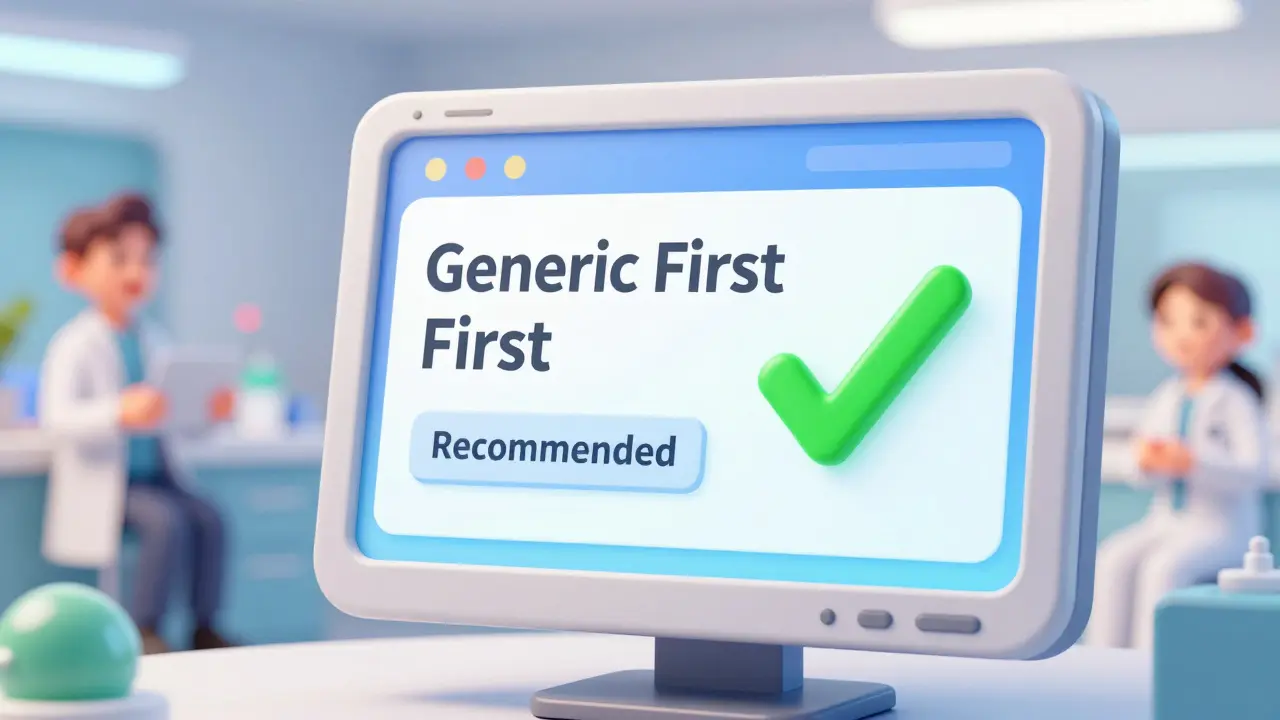 Digitalt skjermbilde som viser et anbefalt generisk medisinvalg i et journalsystem.