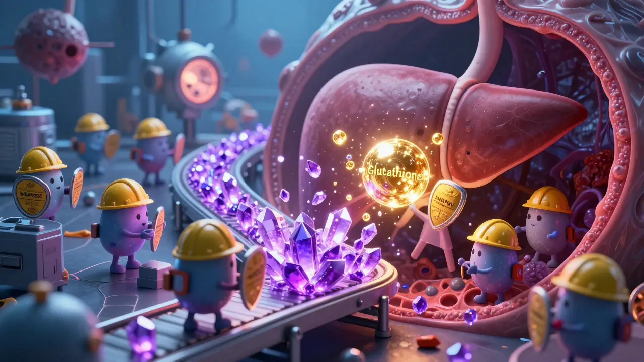 Konseptuell illustrasjon av leverceller som kjemper mot giftstoffer