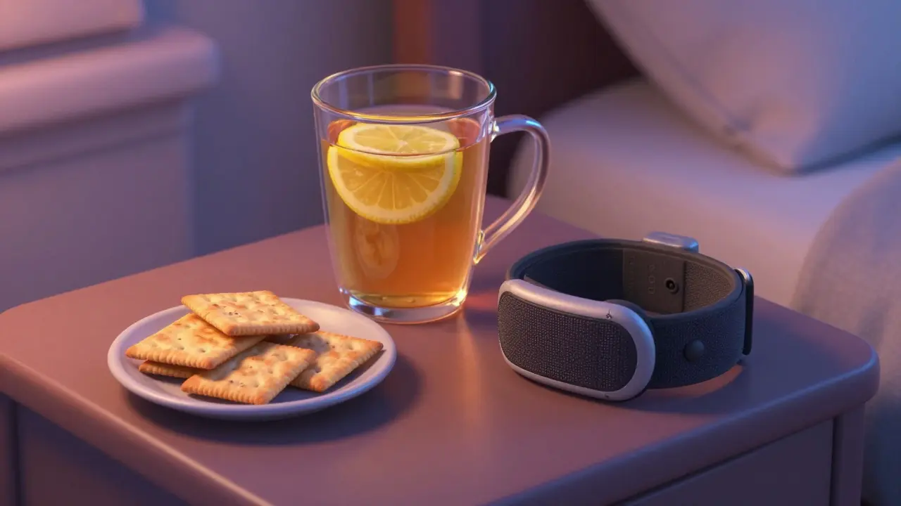 Kvalmefrie hjelpemidler som ingefærte, saltkjeks og akupressurarmbånd