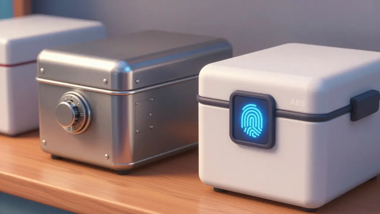 Ulike typer medisinbokser med kombinasjonslås og fingeravtrykkleser