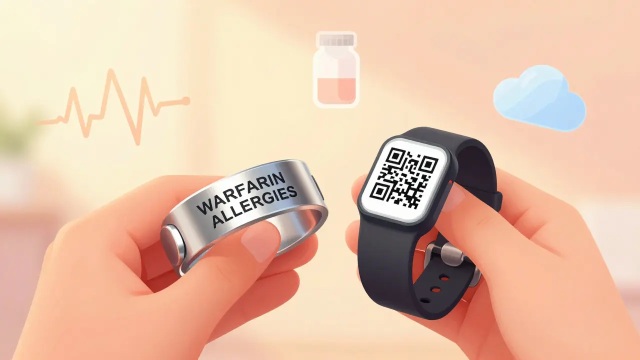 Sammenligning av gravert metallarmbånd og moderne QR-kode armbånd